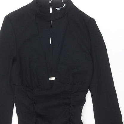 Zara Womens Black Polyester Bodycon Size S V-Neck Zip - Plunging Neckline