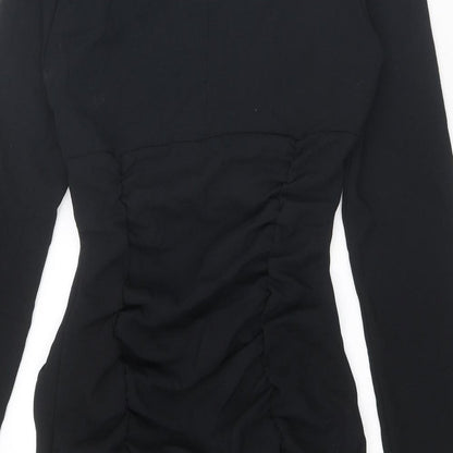 Zara Womens Black Polyester Bodycon Size S V-Neck Zip - Plunging Neckline