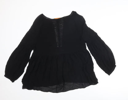 Animale Womens Black Polyester Basic Blouse Size 10 Round Neck