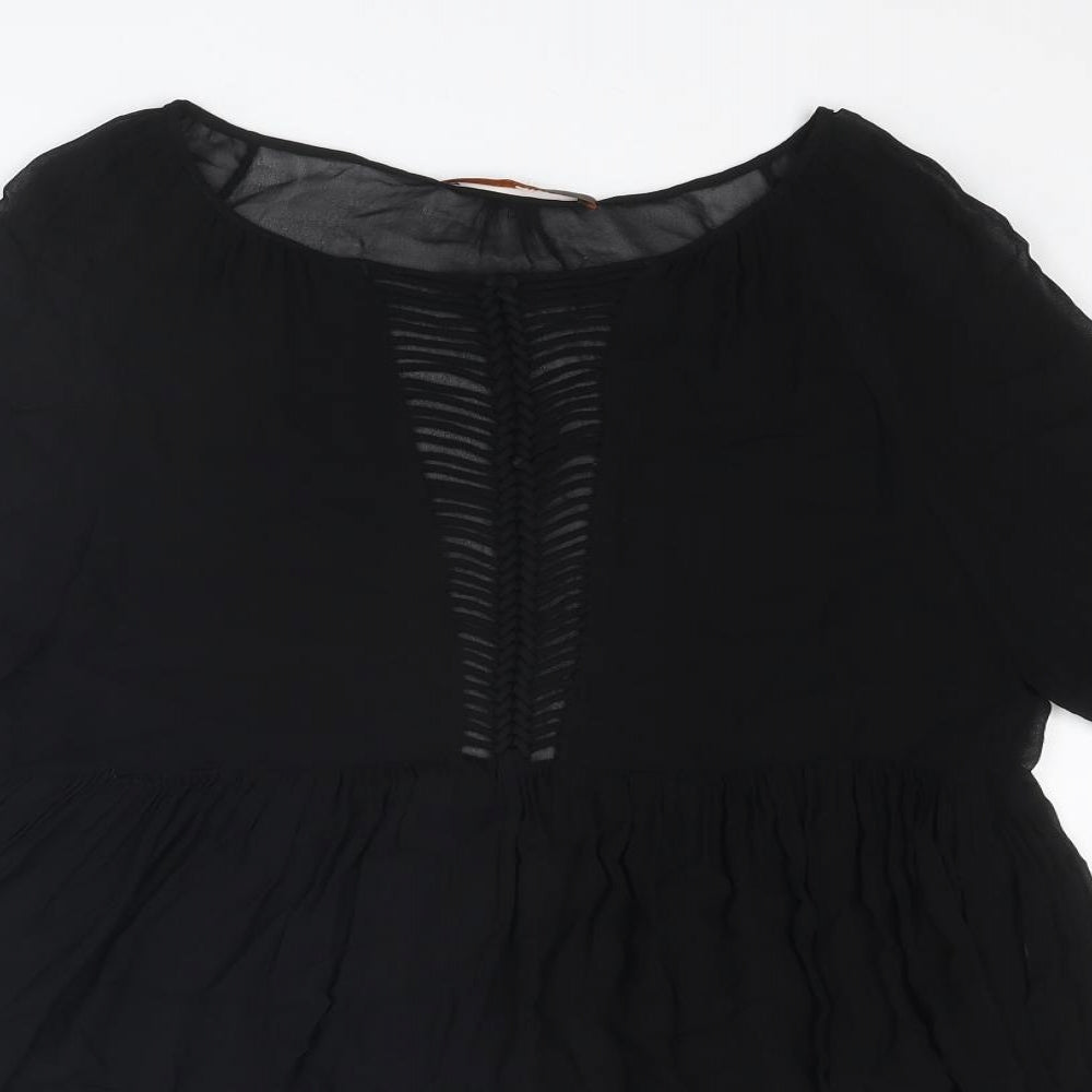 Animale Womens Black Polyester Basic Blouse Size 10 Round Neck