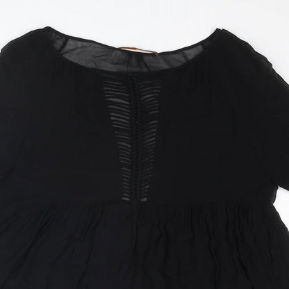 Animale Womens Black Polyester Basic Blouse Size 10 Round Neck