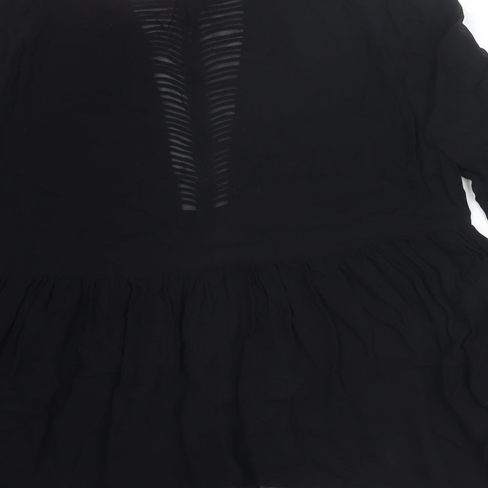 Animale Womens Black Polyester Basic Blouse Size 10 Round Neck