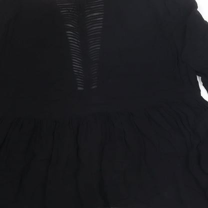 Animale Womens Black Polyester Basic Blouse Size 10 Round Neck