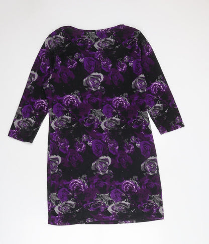 Originals Womens Purple Floral Polyester Mini Size 10 Cowl Neck Pullover