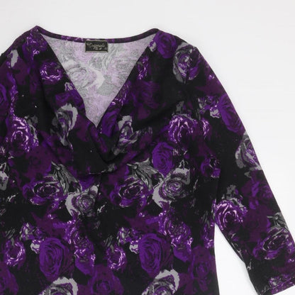 Originals Womens Purple Floral Polyester Mini Size 10 Cowl Neck Pullover