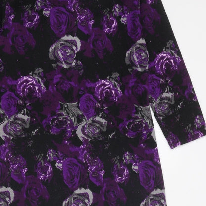 Originals Womens Purple Floral Polyester Mini Size 10 Cowl Neck Pullover