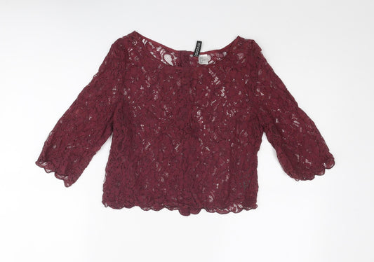 Divided by H&M Womens Purple Viscose Cropped Blouse Size 10 Boat Neck