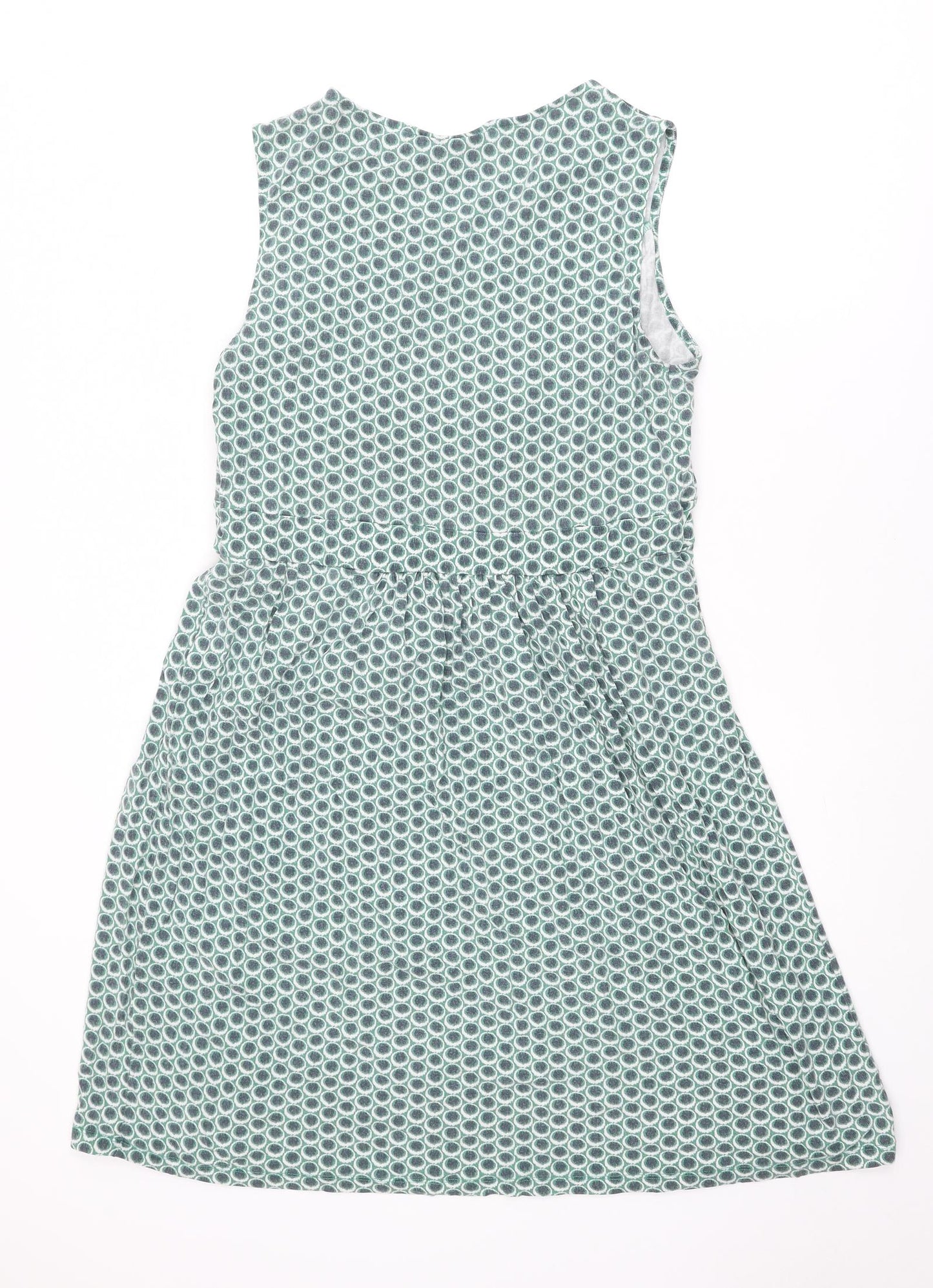 JoJo Maman Bébé Womens Green Geometric Cotton Trapeze & Swing Size L Round Neck Pullover