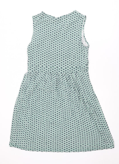 JoJo Maman Bébé Womens Green Geometric Cotton Trapeze & Swing Size L Round Neck Pullover