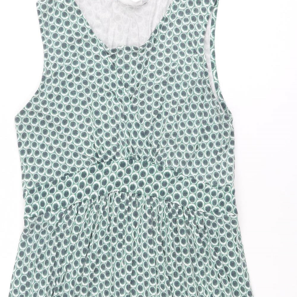 JoJo Maman Bébé Womens Green Geometric Cotton Trapeze & Swing Size L Round Neck Pullover