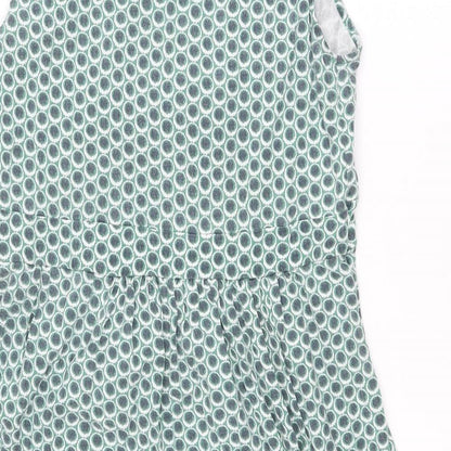 JoJo Maman Bébé Womens Green Geometric Cotton Trapeze & Swing Size L Round Neck Pullover