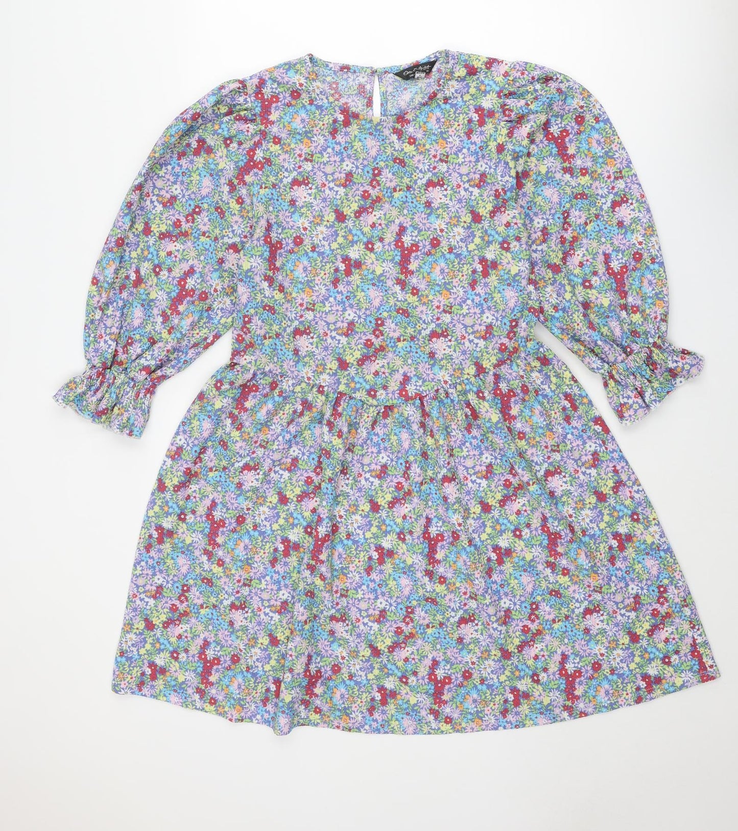 Miss Selfridge Womens Multicoloured Floral Polyester A-Line Size 14 Round Neck Button