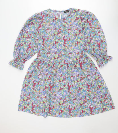 Miss Selfridge Womens Multicoloured Floral Polyester A-Line Size 14 Round Neck Button