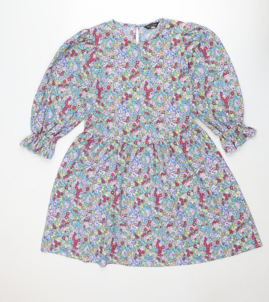 Miss Selfridge Womens Multicoloured Floral Polyester A-Line Size 14 Round Neck Button