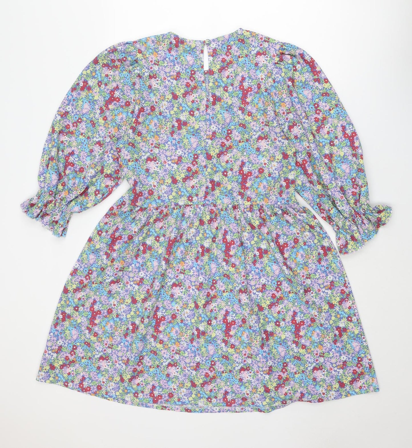 Miss Selfridge Womens Multicoloured Floral Polyester A-Line Size 14 Round Neck Button