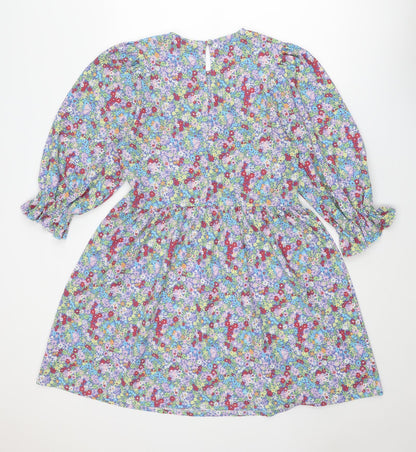 Miss Selfridge Womens Multicoloured Floral Polyester A-Line Size 14 Round Neck Button
