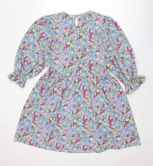 Miss Selfridge Womens Multicoloured Floral Polyester A-Line Size 14 Round Neck Button