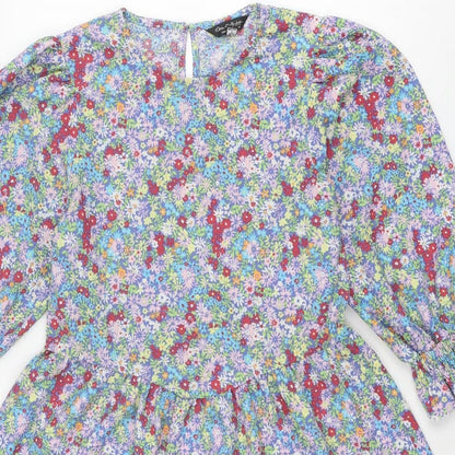Miss Selfridge Womens Multicoloured Floral Polyester A-Line Size 14 Round Neck Button