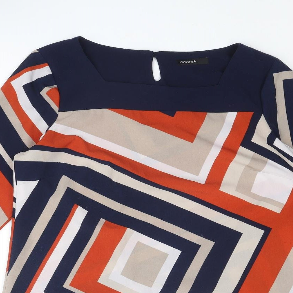 Autograph Womens Multicoloured Geometric Polyester Tunic Blouse Size 14 Square Neck