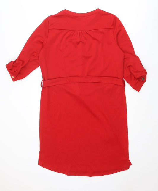 Dorothy Perkins Womens Red Polyester A-Line Size 10 Round Neck Snap
