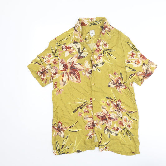 River Island Mens Green Fair Isle Viscose Button-Up Size S Collared Button