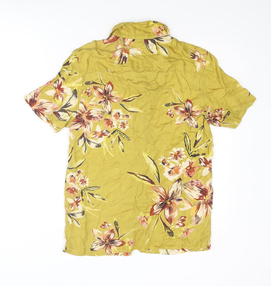 River Island Mens Green Fair Isle Viscose Button-Up Size S Collared Button