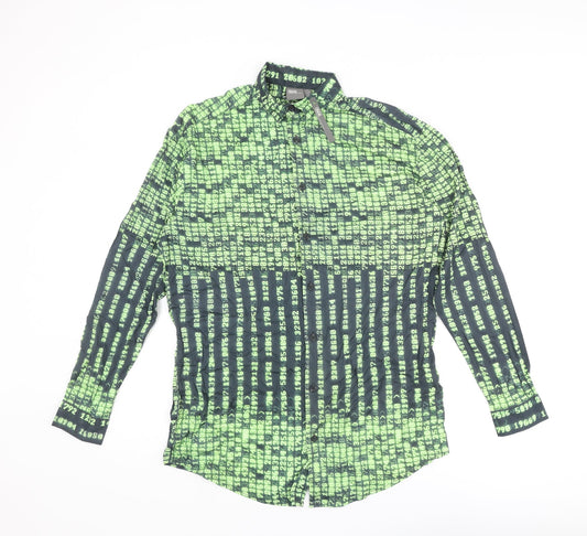 ASOS Mens Multicoloured Geometric Cotton Button-Up Size XS Collared Button - Numbers