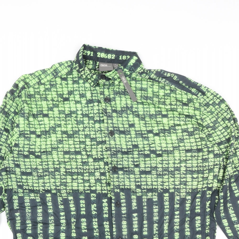 ASOS Mens Multicoloured Geometric Cotton Button-Up Size XS Collared Button - Numbers