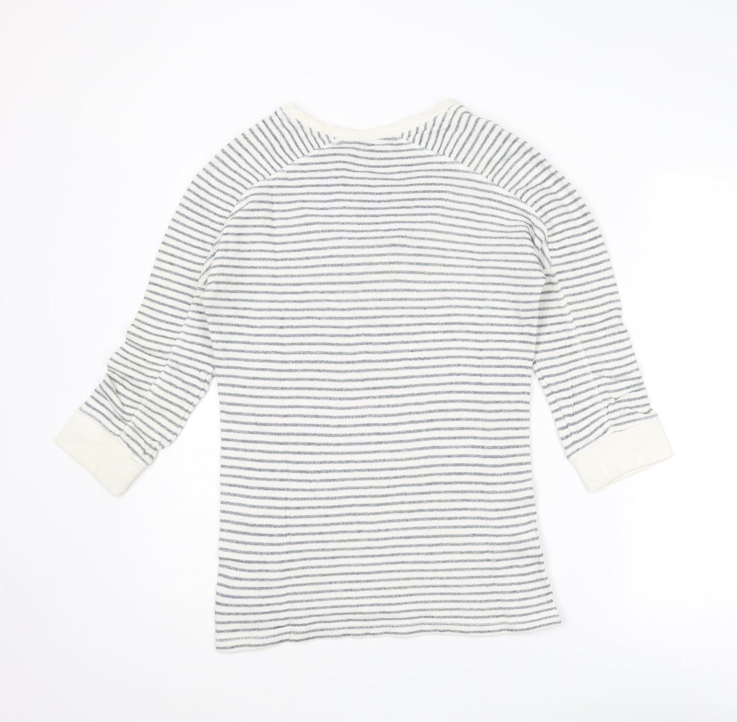 NEXT Womens Ivory V-Neck Striped Cotton Pullover Jumper Size 6
