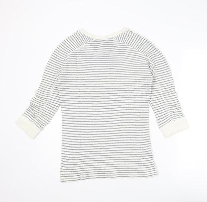 NEXT Womens Ivory V-Neck Striped Cotton Pullover Jumper Size 6