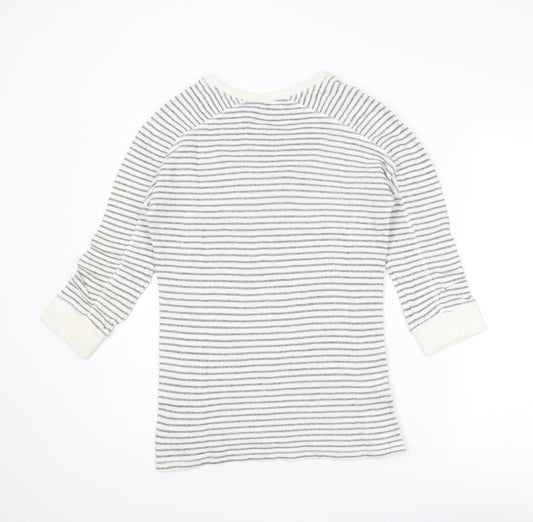 NEXT Womens Ivory V-Neck Striped Cotton Pullover Jumper Size 6