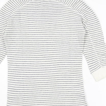 NEXT Womens Ivory V-Neck Striped Cotton Pullover Jumper Size 6