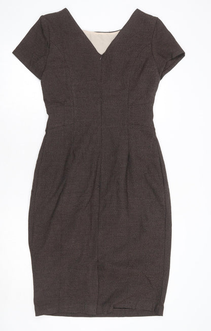 Collection Womens Brown Polyester Pencil Dress Size 12 Boat Neck Zip - Front Pleat Detail