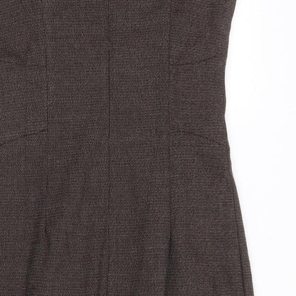 Collection Womens Brown Polyester Pencil Dress Size 12 Boat Neck Zip - Front Pleat Detail