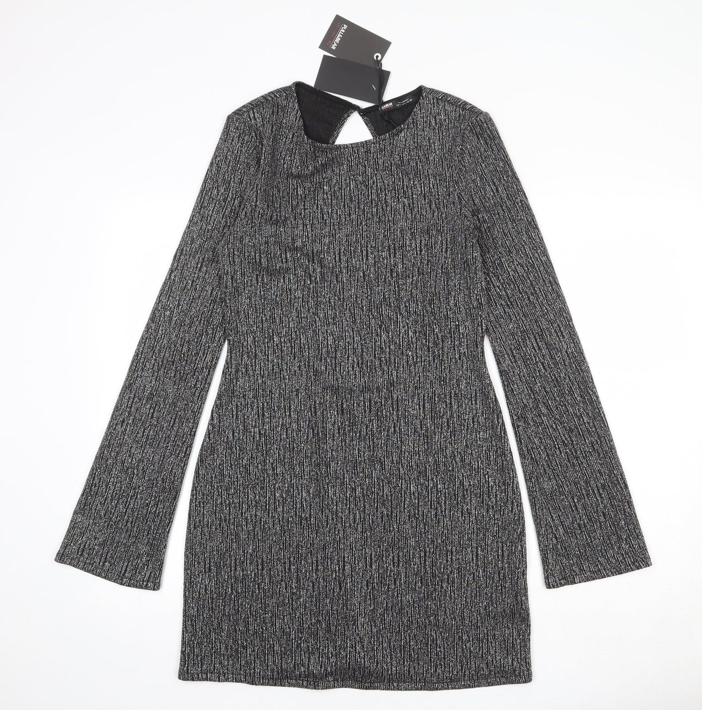 Pull&Bear Womens Silver Polyester Sheath Size L Round Neck Button