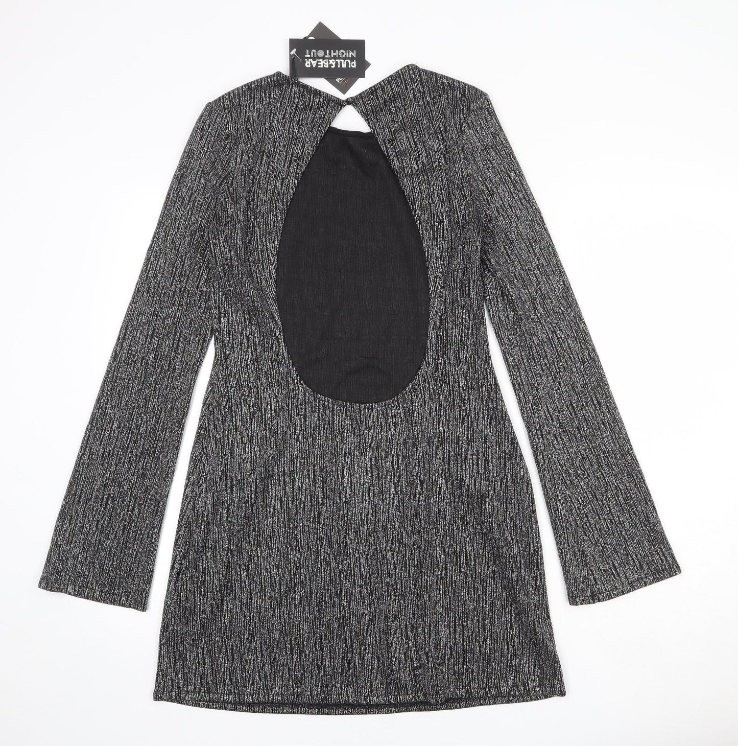 Pull&Bear Womens Silver Polyester Sheath Size L Round Neck Button