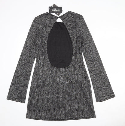 Pull&Bear Womens Silver Polyester Sheath Size L Round Neck Button