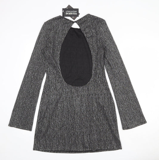 Pull&Bear Womens Silver Polyester Sheath Size L Round Neck Button