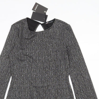 Pull&Bear Womens Silver Polyester Sheath Size L Round Neck Button