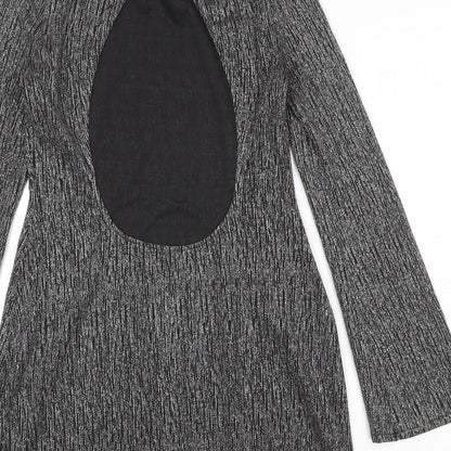 Pull&Bear Womens Silver Polyester Sheath Size L Round Neck Button