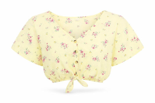 Womens UK Size S Divided by H&M Yellow Cropped Button-Up