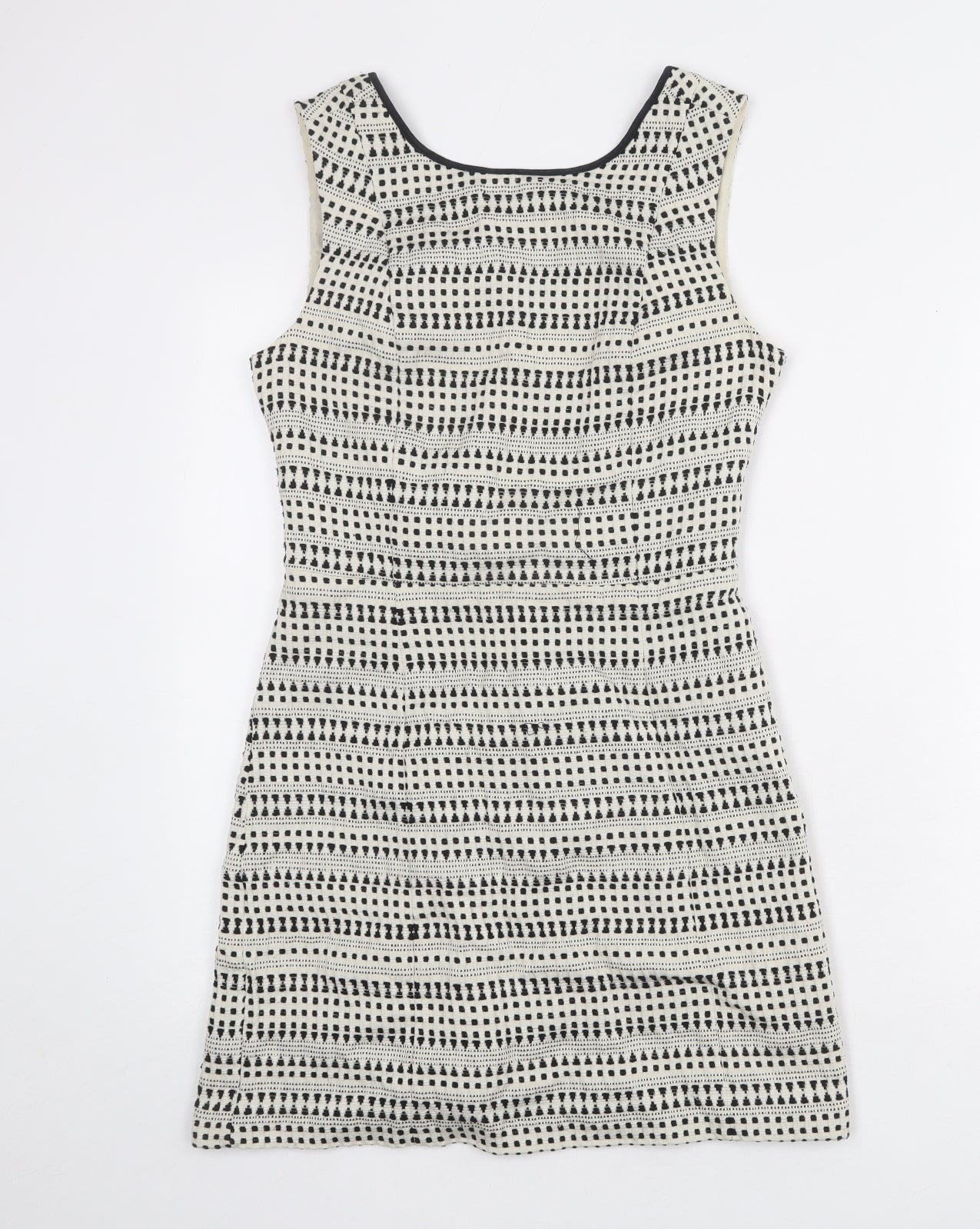 Oasis Womens Ivory Geometric Cotton Shift Size 8 Boat Neck Zip