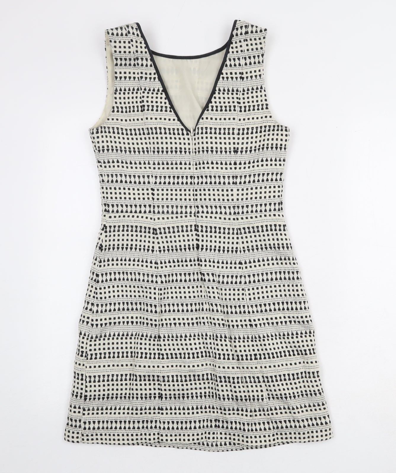 Oasis Womens Ivory Geometric Cotton Shift Size 8 Boat Neck Zip