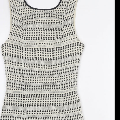 Oasis Womens Ivory Geometric Cotton Shift Size 8 Boat Neck Zip