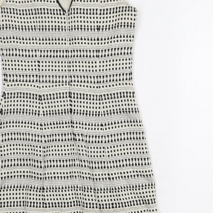 Oasis Womens Ivory Geometric Cotton Shift Size 8 Boat Neck Zip