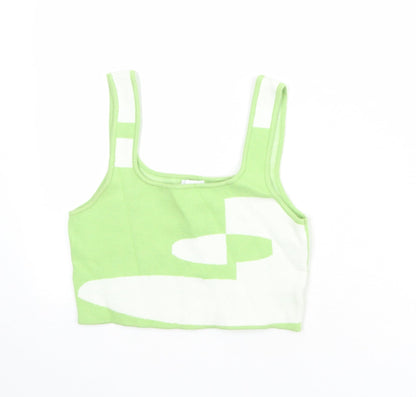 Princess Polly Womens Green Geometric Viscose Cropped Tank Size L Round Neck - Size L-XL