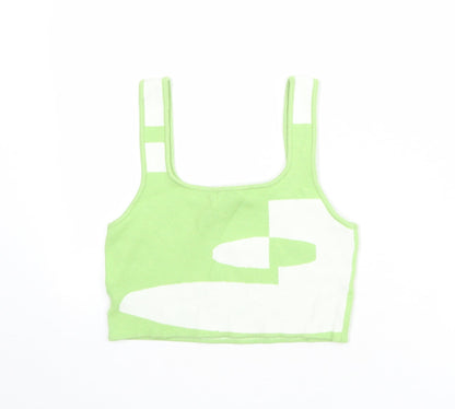 Princess Polly Womens Green Geometric Viscose Cropped Tank Size L Round Neck - Size L-XL