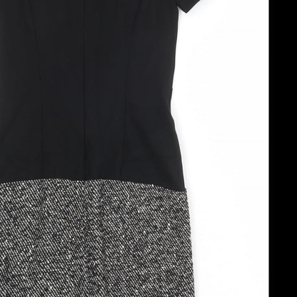 Marks and Spencer Womens Black Colourblock Polyester Sheath Size 8 Boat Neck Zip