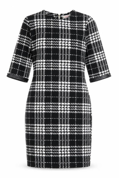 Krisp Womens Black Plaid Polyester Pencil Dress Size 8 Round Neck Zip
