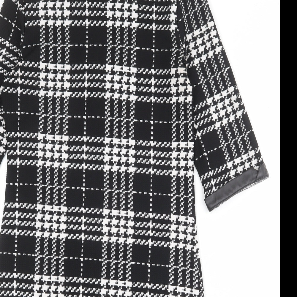 Krisp Womens Black Plaid Polyester Pencil Dress Size 8 Round Neck Zip